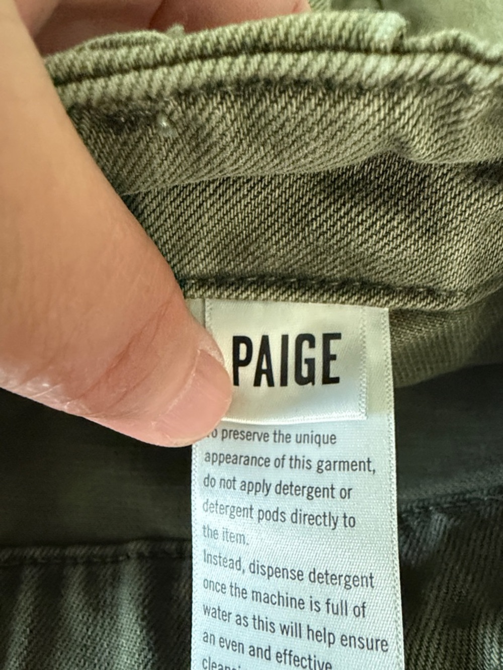 PAIGE Olive Green Frayed-Hem Denim Shorts - Picture 3 of 8